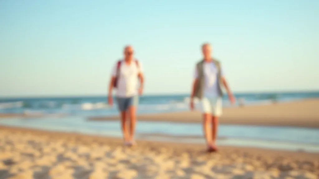 Seniors vīrs pastaigā gar Jūrmalas pludmali, jūra un smiltis redzamas